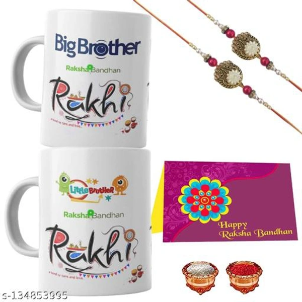 SAWARDAWALAS Designer Mug, Rakhi, Chawal Roli Pack, Greeting Card Set (6) - Free Size