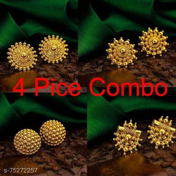 4 pair Stu Earring Combo High Gold Tops - Free Size