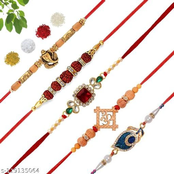 Rakhi for Brother Pack of 5 Bracelet Designer Rakhi (Multi-Colour) for Men. BEST PRICE FOREVER - Free Size