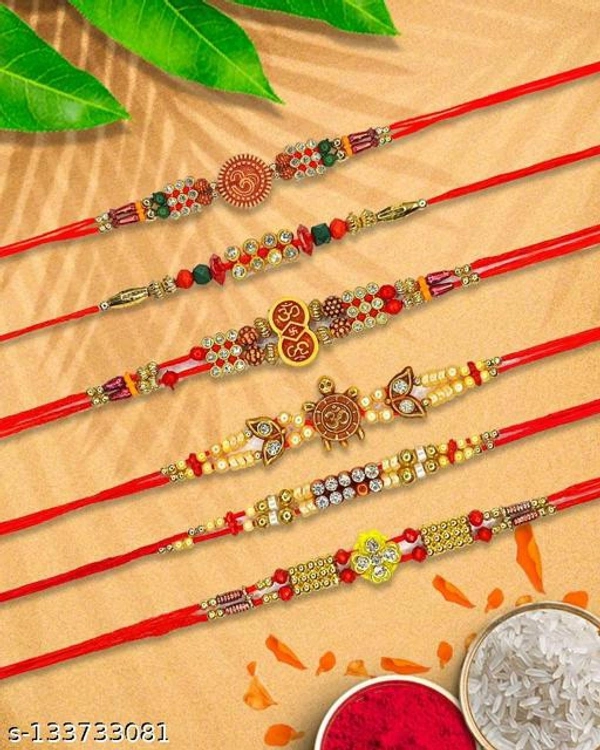Tuelip Set of 6 Traditional Handmade Rakhi with Roli Chawal, Rakhi for Brother, Bhaiya, Bhabhi, Rakshabandhan Rakhi - Free Size