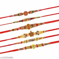 Tuelip Set of 6 Traditional Handmade Rakhi with Roli Chawal, Rakhi for Brother, Bhaiya, Bhabhi, Rakshabandhan Rakhi - Free Size