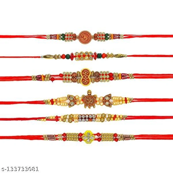 Tuelip Set of 6 Traditional Handmade Rakhi with Roli Chawal, Rakhi for Brother, Bhaiya, Bhabhi, Rakshabandhan Rakhi - Free Size