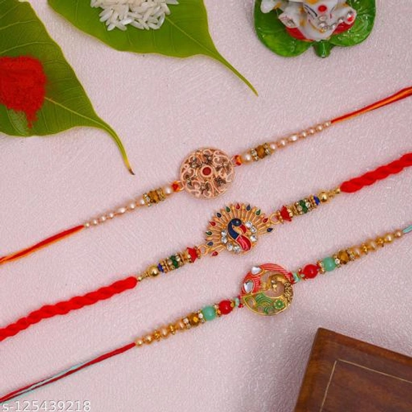PEACOCK RAKHI 2 &1 ASHOK RAKHI SET 1 TILAK PACK WITH RAKSH BANDAN GREET CARD   - Free Size