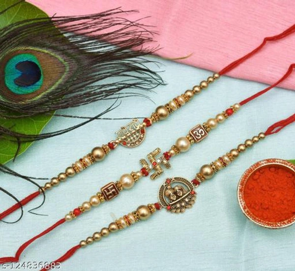 KC STONE RAKHI Pack of 3 Rakhis with Roli Chawal, Rakhi for Bro, Bhai, Bhaiya Bhabhi, Partner, Men, Dada, BhaiyaJi or any other whom you consider as your brother. - Free Size