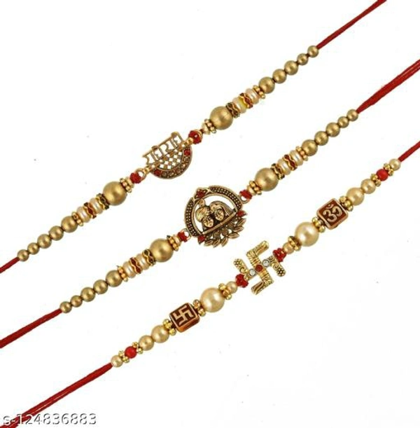 KC STONE RAKHI Pack of 3 Rakhis with Roli Chawal, Rakhi for Bro, Bhai, Bhaiya Bhabhi, Partner, Men, Dada, BhaiyaJi or any other whom you consider as your brother. - Free Size