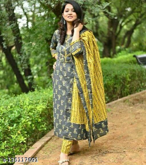 SabhyaSajja Women Rayon Printed and Gotta Work Straight Kurta Pant With Dupata - M