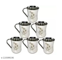 Stainless Steel Latest Printed Beautiful Flower Design, Royal Cup Tea & Coffee Cups Set (Pack of 6 Cup) - 150 ML - Free Size