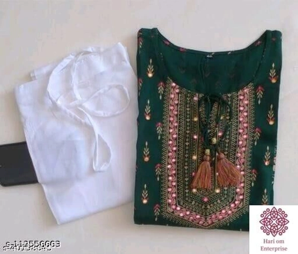 rayon kurtis with plazzo set - Dark Green, XXL