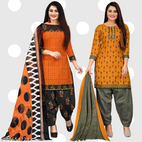 Rajnandini Orange And Mustard Cotton Printed Unstitched Salwar Suit Material (Combo of 2) - Un stitched