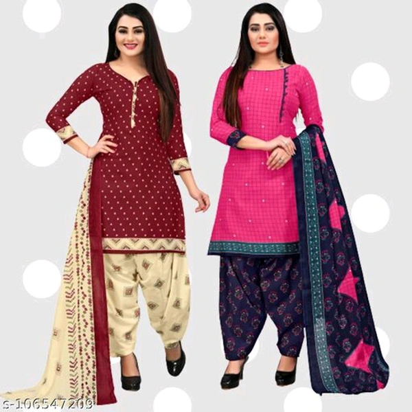 Rajnandini Maroon And Magenta Cotton Printed Unstitched Salwar Suit Material (Combo of 2) - Un stitched