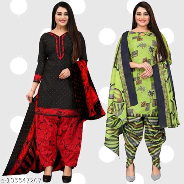 Rajnandini Black And Green Cotton Printed Unstitched Salwar Suit Material (Combo of 2) - Un stitched