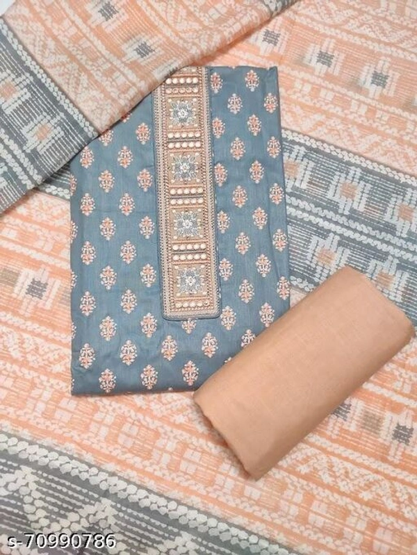 Sublime W Trendy Embroidered Printed Cotton Suit Salwar with Cotton Printed Dupatta - Skin, Un Stitched