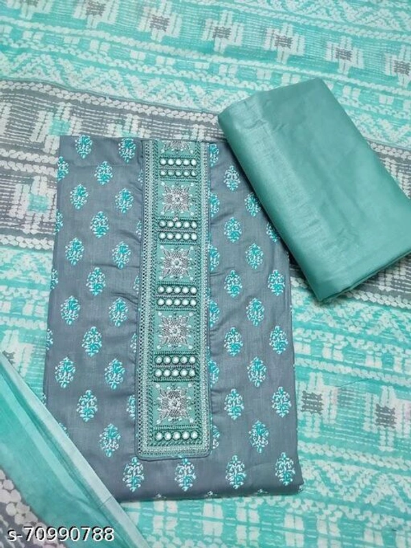 Sublime W Trendy Embroidered Printed Cotton Suit Salwar with Cotton Printed Dupatta - Aqua, Un Stitched