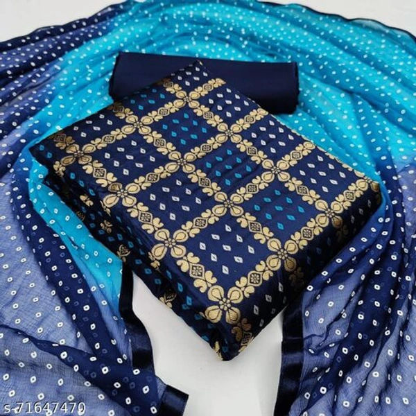  Women’s Unstitched Banarsi Silk Suit Dress Material With Jacquard Dupatta And Top - Blue, Un Stitched