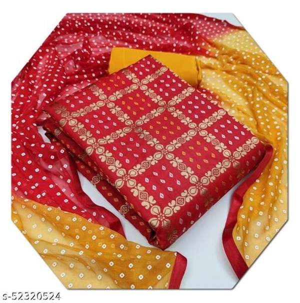  Women’s Unstitched Banarsi Silk Suit Dress Material With Jacquard Dupatta And Top - Red, Un Stitched