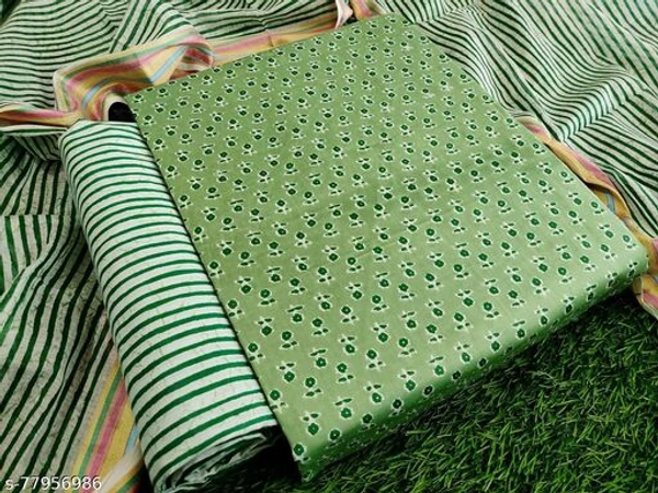 Dhanvit Beautiful Pure Cotton Printed Dress Material - Green, Un Stitched