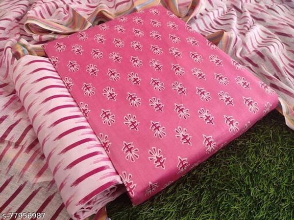 Dhanvit Beautiful Pure Cotton Printed Dress Material - pink, Un Stitched