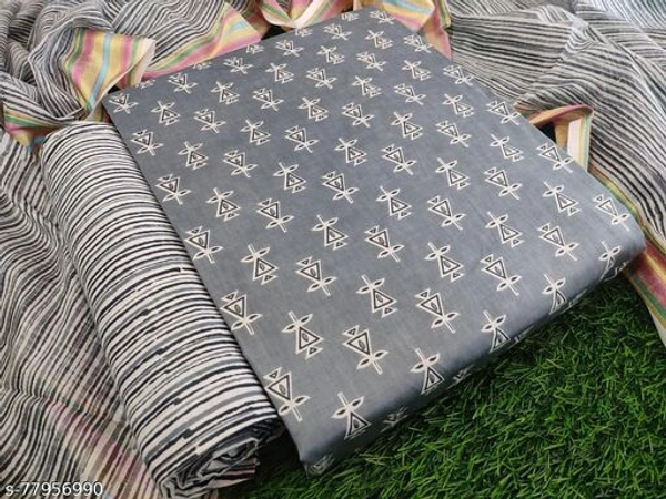 Dhanvit Beautiful Pure Cotton Printed Dress Material - Grey, Un Stitched