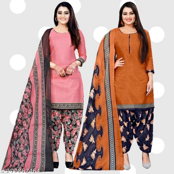Rajnandini Light Pink And Orange Cotton Printed Unstitched Salwar Suit Material (Combo of 2) - Un stitched