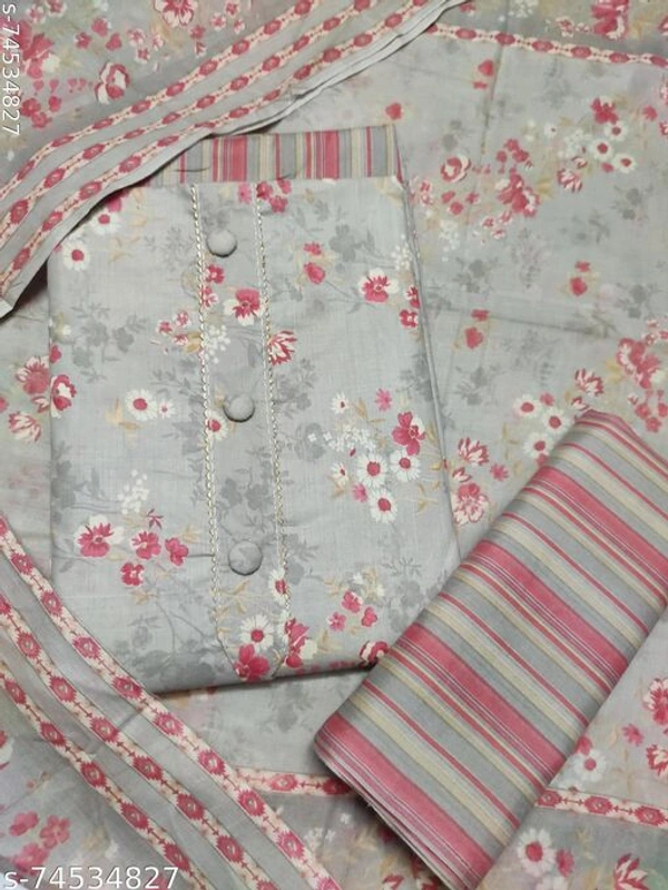 Sublime W Trendy Floral Printed Cotton Suit Salwar with Cotton Printed Dupatta  - Grey, Un Stitched