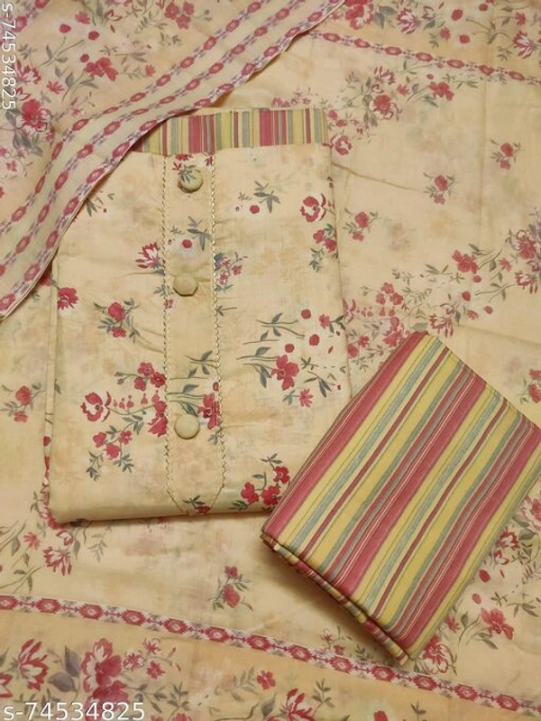 Sublime W Trendy Floral Printed Cotton Suit Salwar with Cotton Printed Dupatta  - Yellow, Un Stitched