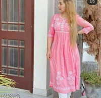ANVI WOMEN PEACH  EMBROIDARY KURTI - Pink, M