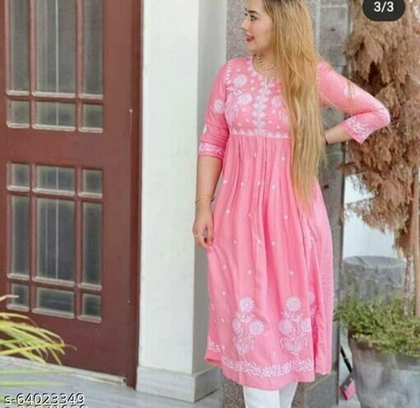 ANVI WOMEN PEACH  EMBROIDARY KURTI - Pink, M