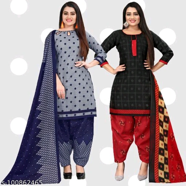 Rajnandini Grey And Black Cotton Printed Unstitched Salwar Suit Material (Combo of 2) - Un stitched