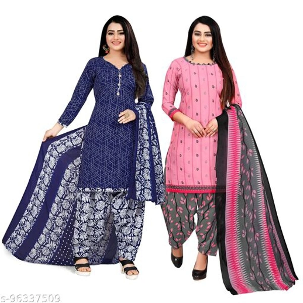 Rajnandini Blue And Baby Pink Cotton Printed Unstitched Salwar Suit Material (Combo of 2) - Un stitched