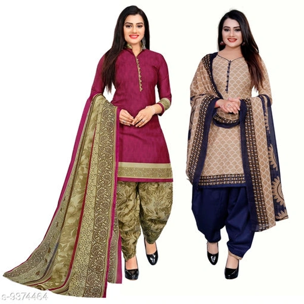 Rajnandini purple And Beige Cotton Printed Unstitched Dress Material(Combo Of 2) - Un stitched