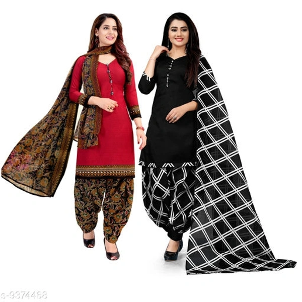 Rajnandini Red And Black Cotton Printed Unstitched Dress Material(Combo Of 2) - Un stitched
