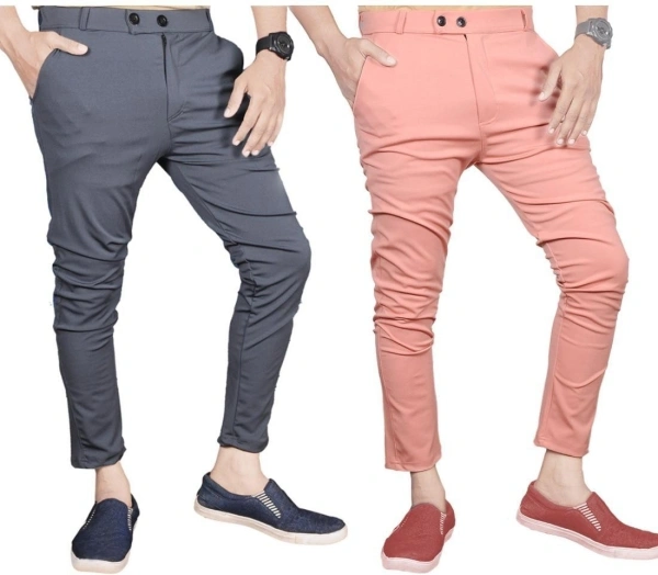 Knit Vey Slim Fit Men Pink, Grey Trousers - 32