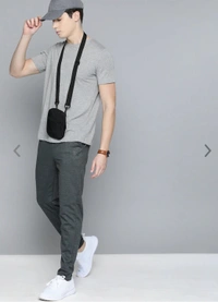 Grey melange solid track pants - M