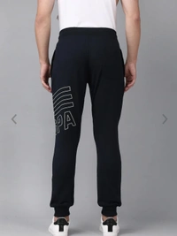 Navy Blue & White printed joggers has elasticated waistband with drawstring closureand 2 pockets - L