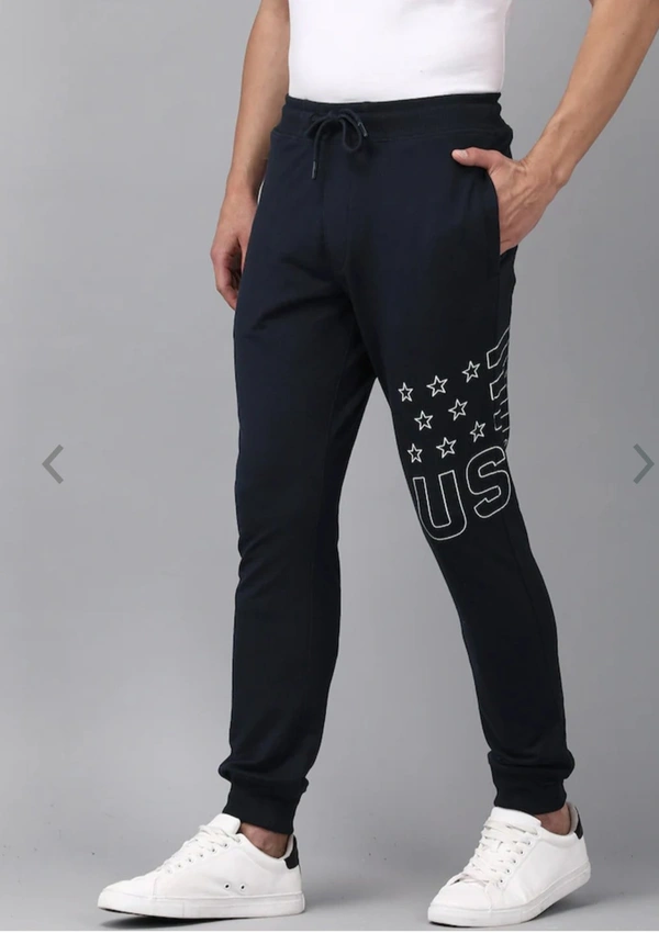 Navy Blue & White printed joggers has elasticated waistband with drawstring closureand 2 pockets - L