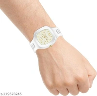 Men's Steel Chain Silver Black Men style Boys Hand Watch Gents 2022 Luxury Design Steel Chain New Model Analog Watch  AND Stylish WHITE Designer Square GOLD Dial Analog Silicon Strap Analog Watch - Free Size