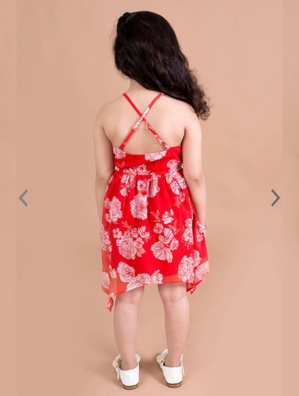 Pspeaches Red Floral Printed Chiffon Dress - Red, 4-5 Years