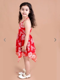 Pspeaches Red Floral Printed Chiffon Dress - Red, 9-10 Years