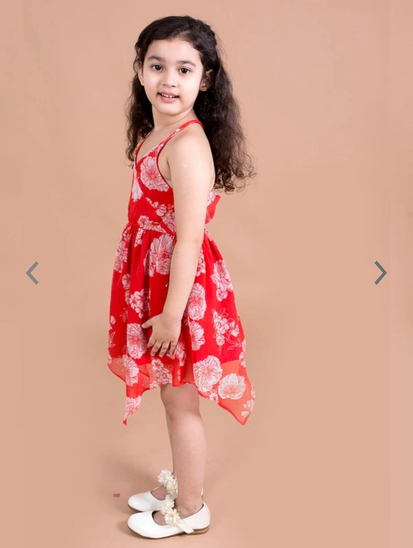 Pspeaches Red Floral Printed Chiffon Dress - Red, 9-10 Years