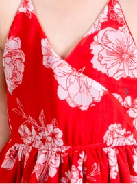 Pspeaches Red Floral Printed Chiffon Dress - Red, 12-14 Years