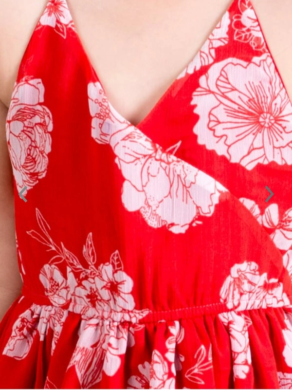 Pspeaches Red Floral Printed Chiffon Dress - Red, 12-14 Years