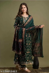 100% Pure Rayon Kurta Pant Duppata Set For Women  - M