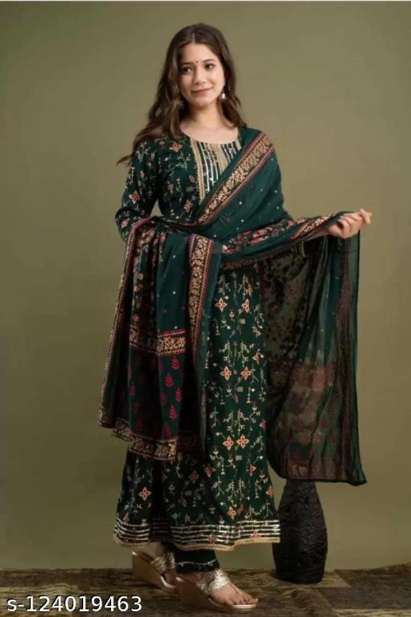 100% Pure Rayon Kurta Pant Duppata Set For Women  - M
