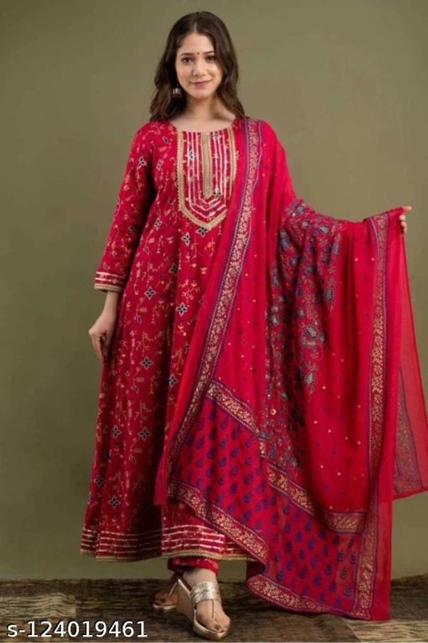 100% Pure Rayon Kurta Pant Duppata Set For Women  - XL
