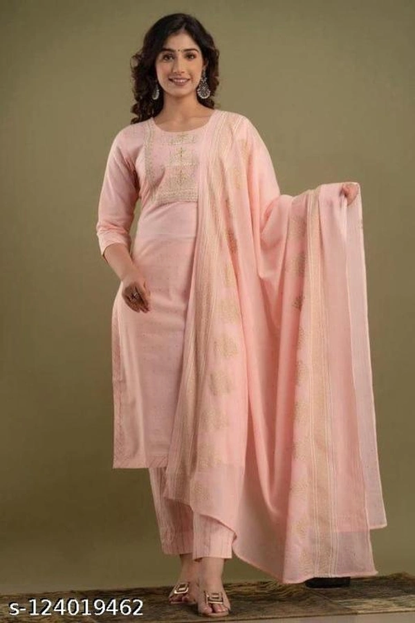 100% Pure Rayon Kurta Pant Duppata Set For Women  - L