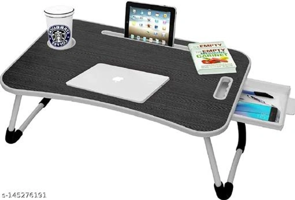 HARI CREATION  'Foldable Bed Study Table Portable Multifunction Laptop-Table Lapdesk for Children Bed Foldabe Table Work Office Home with Tablet Slot & Cup Holder Bed Study Table-> (Black) - Free Size