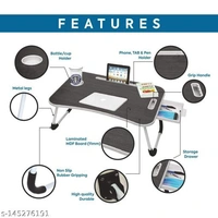 HARI CREATION  'Foldable Bed Study Table Portable Multifunction Laptop-Table Lapdesk for Children Bed Foldabe Table Work Office Home with Tablet Slot & Cup Holder Bed Study Table-> (Black) - Free Size