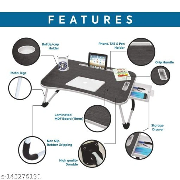 HARI CREATION  'Foldable Bed Study Table Portable Multifunction Laptop-Table Lapdesk for Children Bed Foldabe Table Work Office Home with Tablet Slot & Cup Holder Bed Study Table-> (Black) - Free Size
