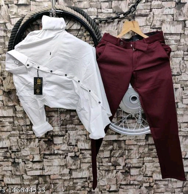 Readymade 4 Way Lycra Stretchable Shirt Pant Pair Foe Men, Readymade Plain Color Regular Fit Shirt Or Pant, Lycra Fabric Shirt Pant - Whait, M