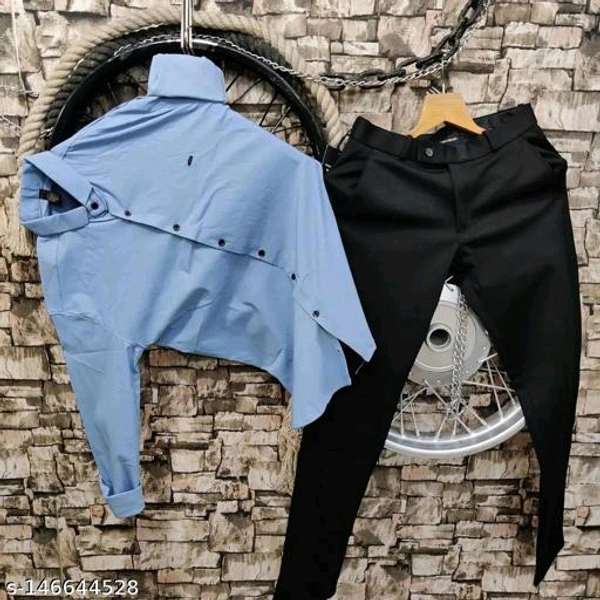 Readymade 4 Way Lycra Stretchable Shirt Pant Pair Foe Men, Readymade Plain Color Regular Fit Shirt Or Pant, Lycra Fabric Shirt Pant - Sky Blue, L
